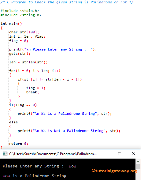 C Program to Check the given string is Palindrome or Not