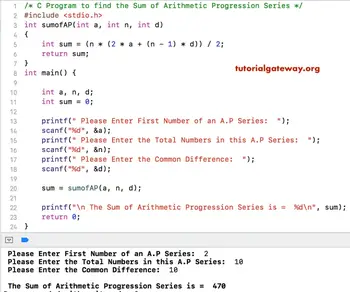 C Program To Find Sum Of Arithmetic Progression Series