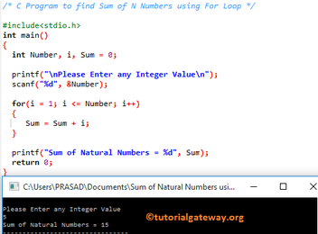 C Program To Find Sum Of N Numbers