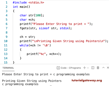 program to Print String using Pointer
