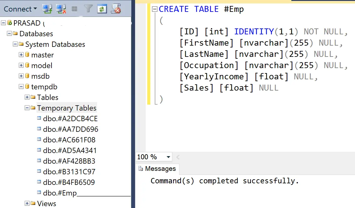 SQL Server Temp tables SQL Local and Global Temporary tables