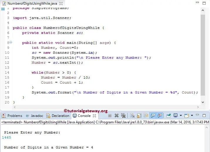 Java Program To Count Number Of Digits In A Number