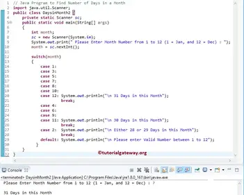 Java Program To Find Number Of Days In A Month