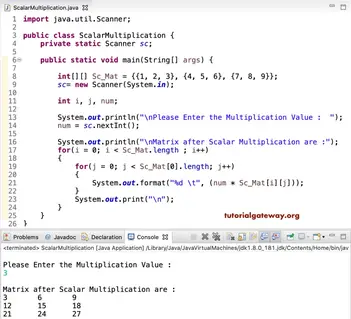 Java Scalar Matrix Multiplication Program