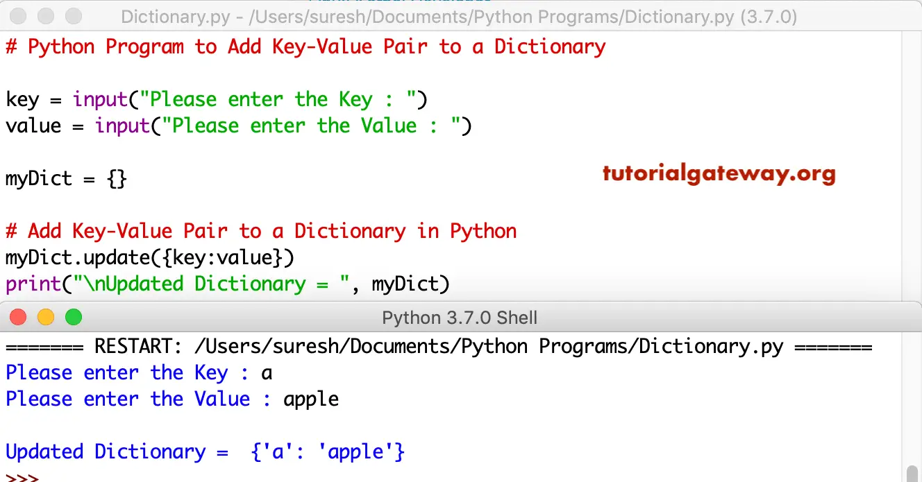 Python Program to Add Key-Value Pair a Dictionary