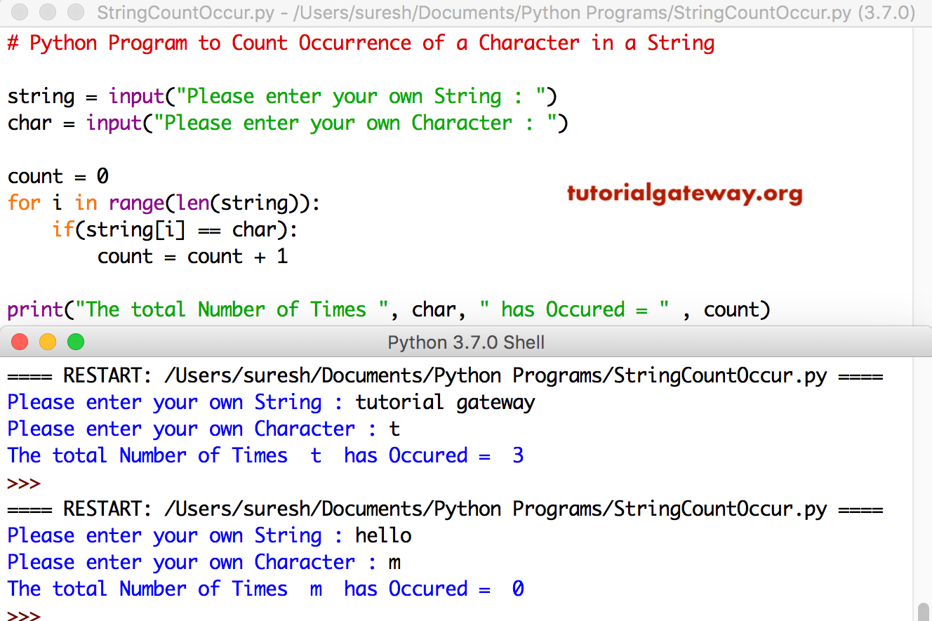 Python Program to Count Occurrence of a Character in a String