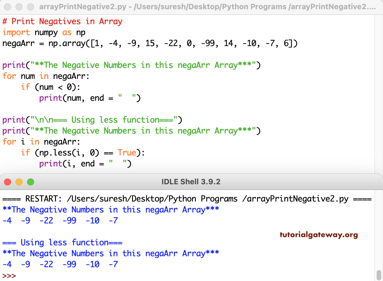 Python Program to Print Negative in an Array