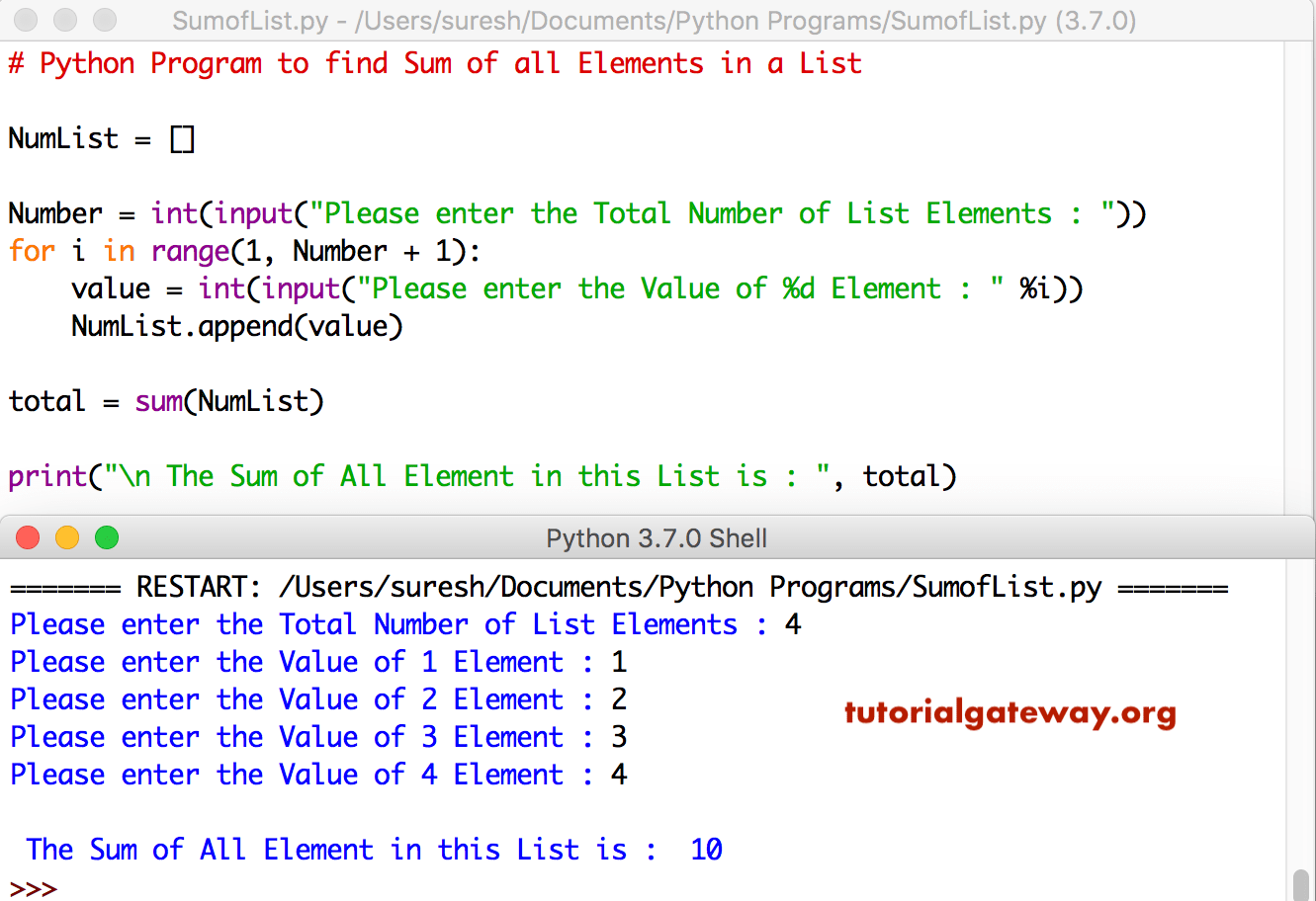 Python Program to find Sum of Elements in a List