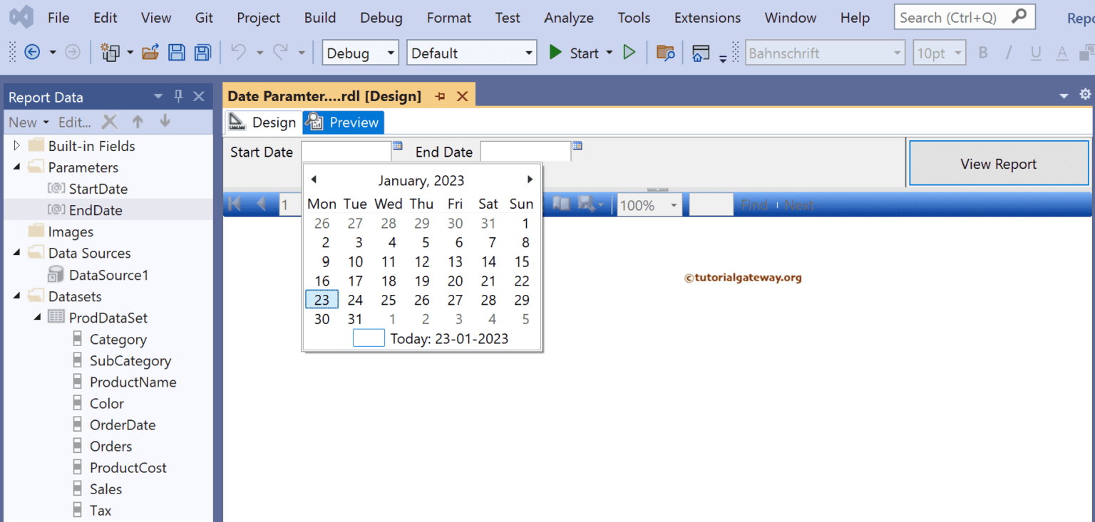 SSRS Date Parameters with Calendar